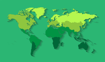 World map with countries green