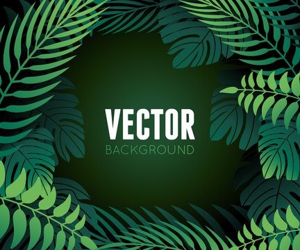 Vector backdrop in flat minimal style with tropical leaves