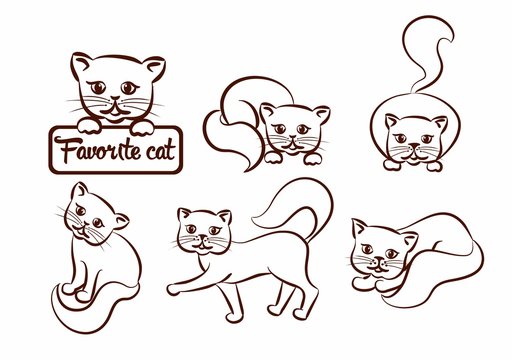 Set of cats and kittens in various poses in a graphic
