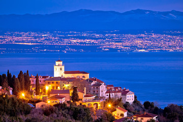 Moscenice skyline and Kvarner bay evening view