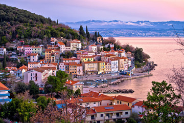 Moscenicka draga village waterfront at dawn