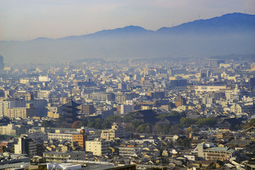 Aerial view of To Ji and Kyoto downtown cityscape