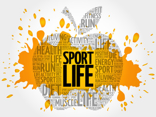 Sport Life apple word cloud, health concept