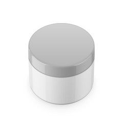 Round white glossy plastic jar for cosmetics