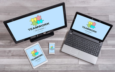Teamwork concept on different devices