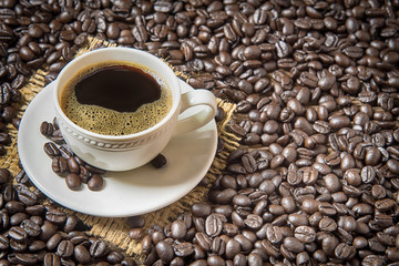 coffee cup and coffee beans