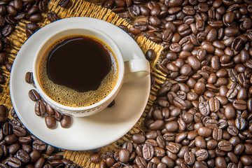 coffee cup and coffee beans