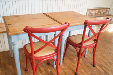 Vintage wooden kitchen table and chair