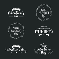 Valentine's Day set of symbols. Illustrations and typography elements with lettering design. Set of typographic Valentines label designs.