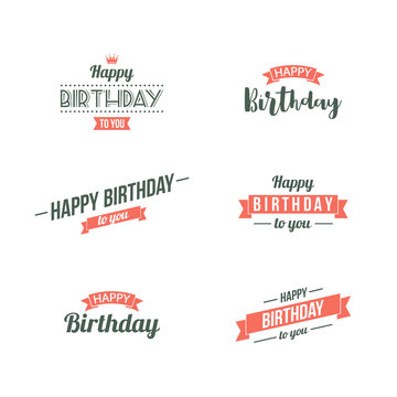 Happy Birthday typographic set. Retro design.