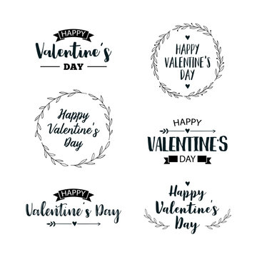 Valentine's Day set of symbols. Illustrations and typography elements with lettering design. Set of typographic Valentines label designs.