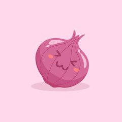 Cute Red Onion Vegetable Cartoon Mascot Vector Illustration