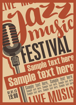 Poster for the jazz music festival with a retro microphone