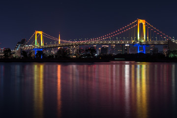 Fototapeta na wymiar 東京湾とレイボーブリッジの夜景