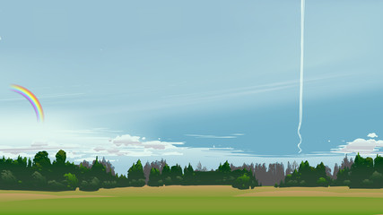Obraz na płótnie Canvas Landscape panorama summer day with rainbow