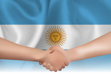 アルゼンチン　 国旗　手　握手 