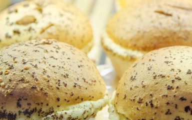 Fresh fragrant bread on the table. Food concept