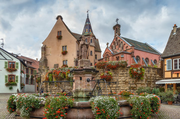 Main square in Eguisheim, Alsace, France