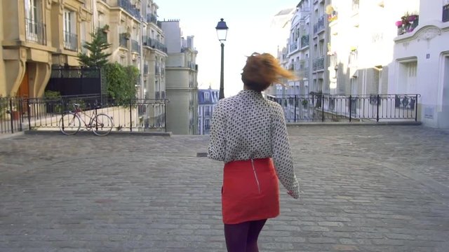 Paris, Happy woman visiting Montmartre district, slow motion, HD movie (1920X1080)