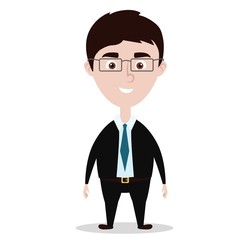Cartoon businessman with glasses standing and smiling