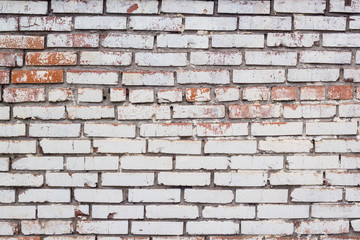Background of old vintage dirty brick wall with peeling plaster