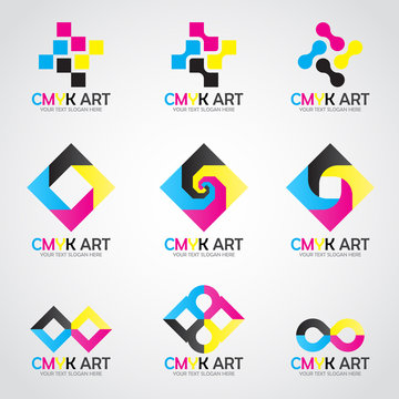 CMYK Art logo vector set design- cyan and magenta and yellow and key(black) color