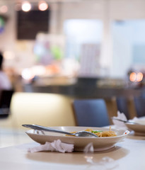 leftover food on a plate in the dining room