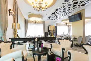 Interior of a modern new hotel restaurant