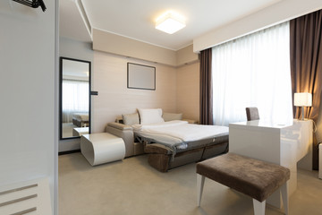 Interior of a new hotel bedroom