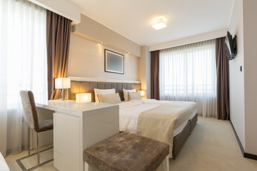 Interior of a new hotel bedroom