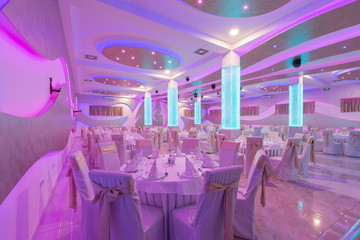 Wedding hall or other function facility set for fine dining