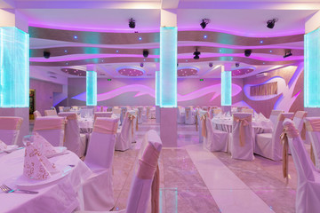 Wedding hall or other function facility set for fine dining