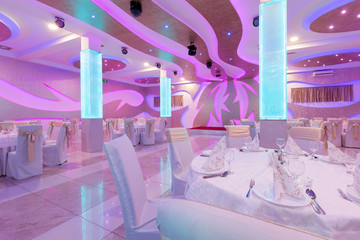 Wedding hall or other function facility set for fine dining