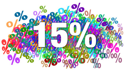 15 Percent White Text on Colorful Percentage Background