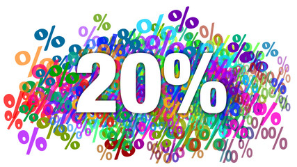 20 Percent White Text on Colorful Percentage Background