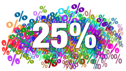 25 Percent White Text on Colorful Percentage Background