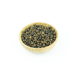 Black pepper,thai pepper in bowl wood on a white background