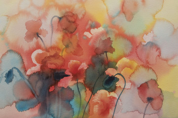 Poppies watercolor background unfinished