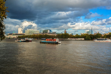 View of London skyline on Thames River. London, UK