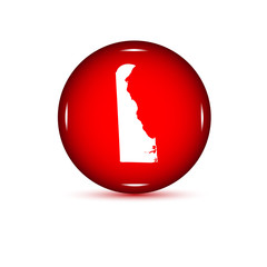 Map of the U.S. state of Delaware. Red button on a white backgro