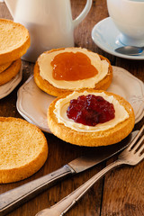 Dutch breakfast with typical biscuits, butter and jam.