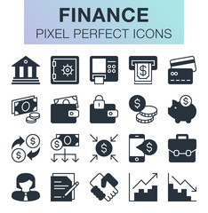 Set of pixel perfect finance icons for mobile apps and web design.