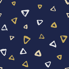 Seamless vector free hand doodle texture with triangles, dry brush ink art.