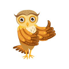Owl Showing Thumbs Up Cute Cartoon Character Emoji With Forest Bird Showing Human Emotions And Behavior