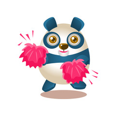 Fototapeta premium Cute Panda Activity Illustration With Humanized Cartoon Bear Character Cheerleading With Pink Pompoms