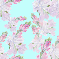 Obraz premium Tuberose - branches. Seamless pattern. medicinal, perfumery and cosmetic plants. Wallpaper. Use printed materials, signs, posters, postcards, packaging. 