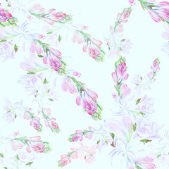 Obraz premium Tuberose - branches. Seamless pattern. medicinal, perfumery and cosmetic plants. Wallpaper. Use printed materials, signs, posters, postcards, packaging. 