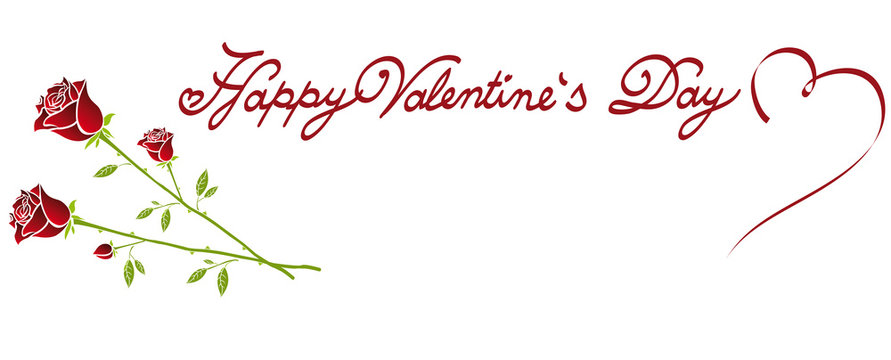 Happy Valentine's Day lettering fonts ornament with wonderful roses
