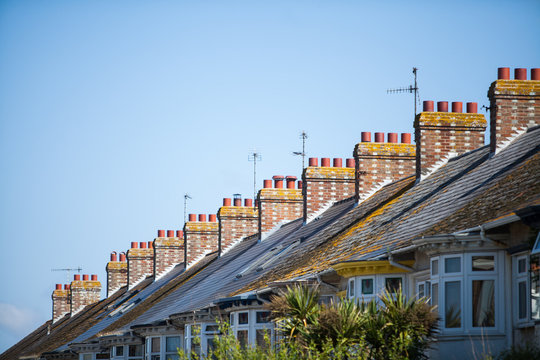 English row of houses with chimneys