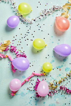 Party background with streamers and balloons